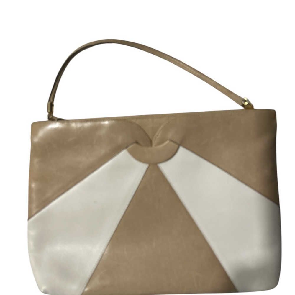 Salvatore Ferragamo Tan and White leather shoulder bag  vintage gold hardware ne